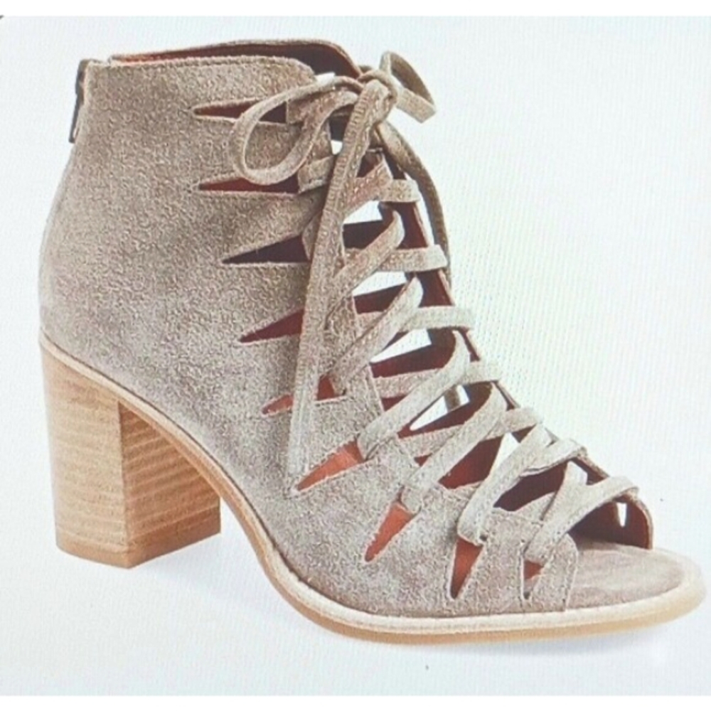 Jeffrey Campbell Corwin Gray Suede Lace Up Peep Toe Ankle Bootie Block Heel 9.5